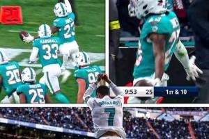 伯纳乌再现C罗Siu庆祝!NFL西班牙赛,球员与伯纳乌球迷激情同Siu